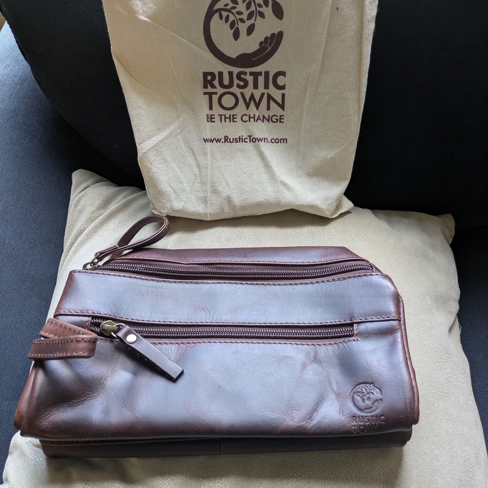 Brown Leather Toiletry Bag for Men